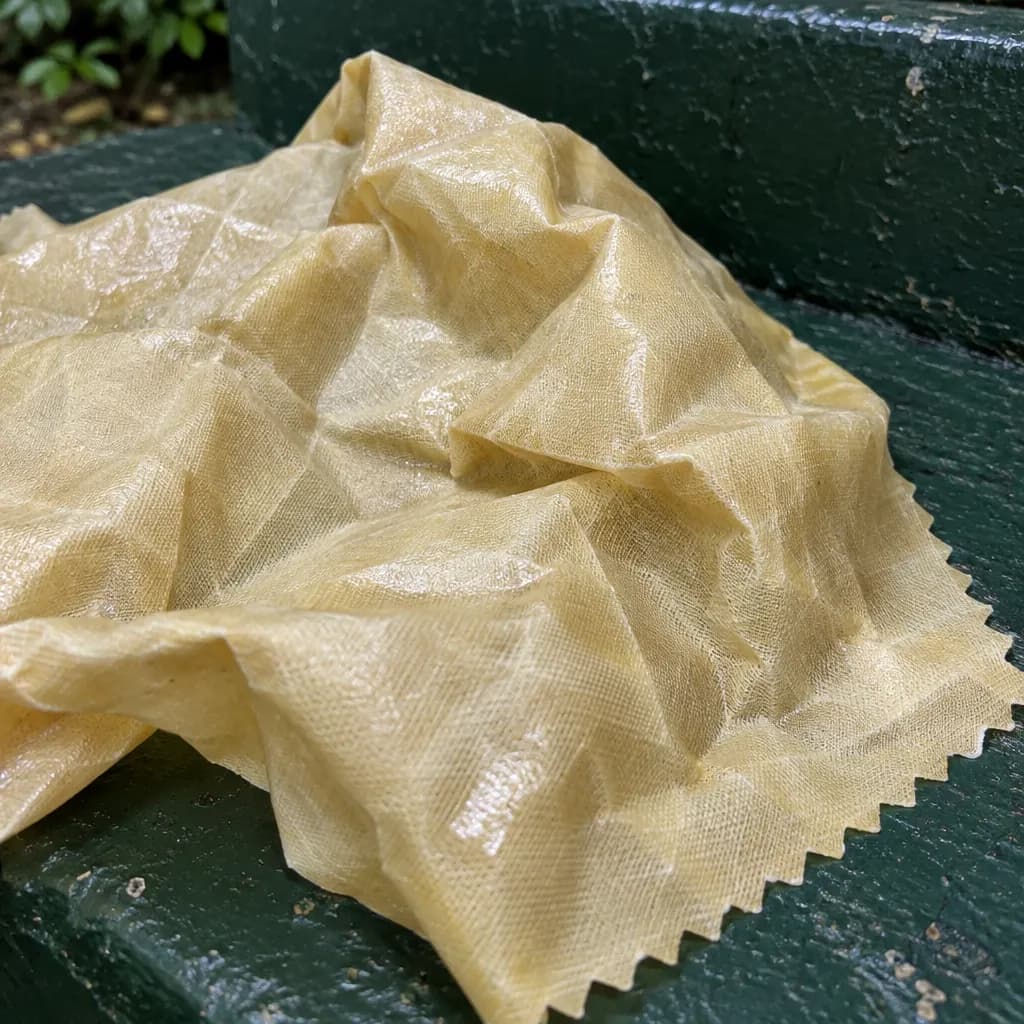 Close-up of waxed cotton creases catching the light